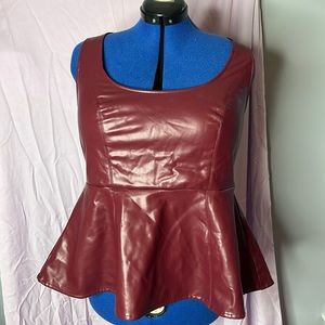 TORRID peplum fake leather top burgundy